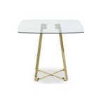 Clear Glass Top and Gold Finish Square Steel Dining Table | Metropolitan