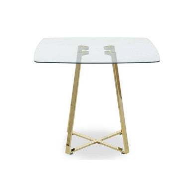 Clear Glass Top and Gold Finish Square Steel Dining Table | Metropolitan