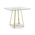 Clear Glass Top and Gold Finish Square Steel Dining Table | Metropolitan