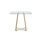 Clear Glass Top and Gold Finish Square Steel Dining Table | Metropolitan