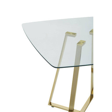 Clear Glass Top and Gold Finish Square Steel Dining Table | Metropolitan