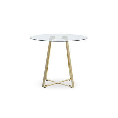 Clear Glass Top and Gold Finish Round Steel Dining Table | Metropolitan