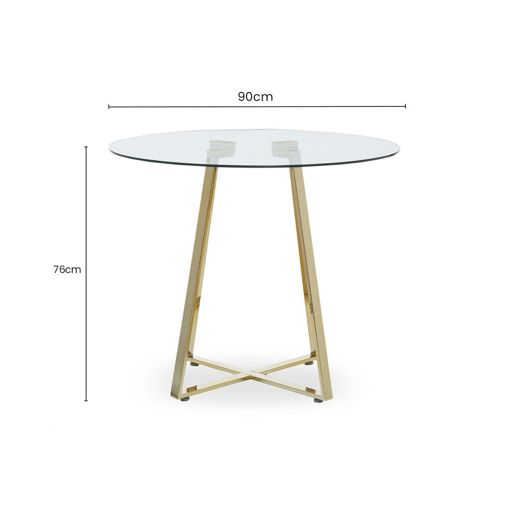 Clear Glass Top and Gold Finish Round Steel Dining Table | Metropolitan