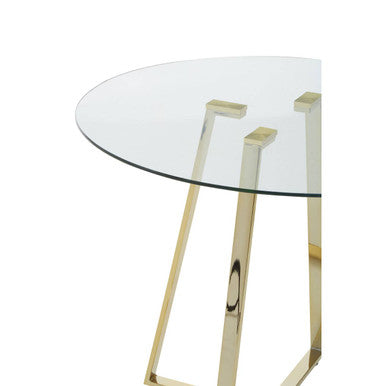 Clear Glass Top and Gold Finish Round Steel Dining Table | Metropolitan