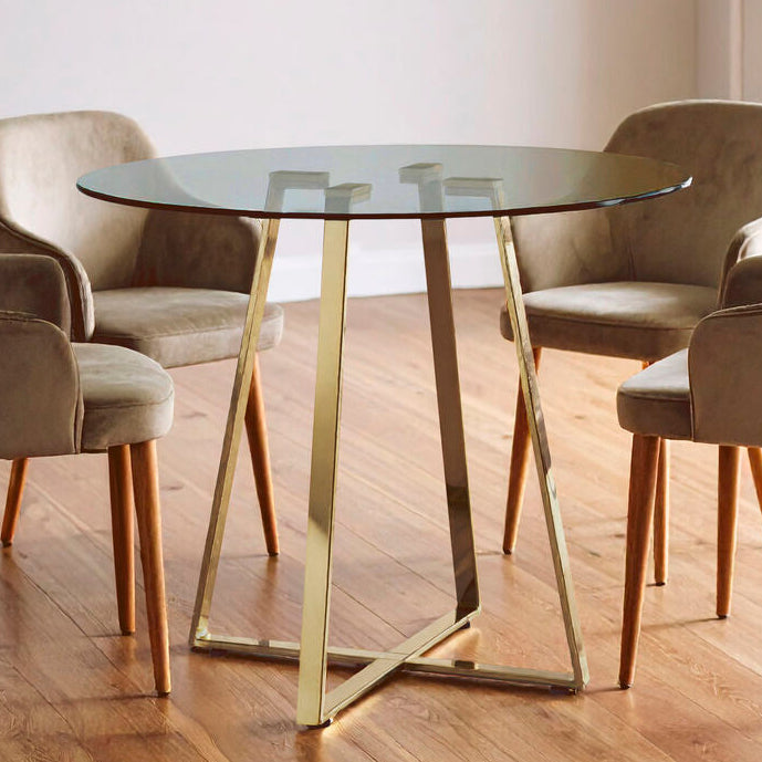 Clear Glass Top and Gold Finish Round Steel Dining Table | Metropolitan