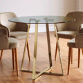 Clear Glass Top and Gold Finish Round Steel Dining Table | Metropolitan