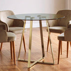 Clear Glass Top and Gold Finish Round Steel Dining Table | Metropolitan