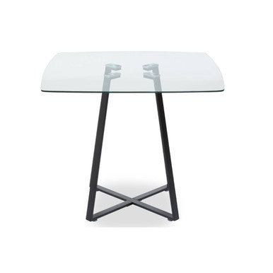 Clear Glass Top and Matte Black Square Steel Dining Table | Metropolitan