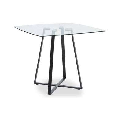 Clear Glass Top and Matte Black Square Steel Dining Table | Metropolitan