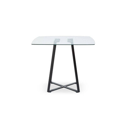 Clear Glass Top and Matte Black Square Steel Dining Table | Metropolitan