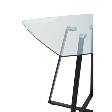 Clear Glass Top and Matte Black Square Steel Dining Table | Metropolitan