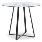 Clear Glass Top Matte Black Lattice Steel Dining Table | Metropolitan