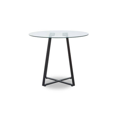 Clear Glass Top Matte Black Lattice Steel Dining Table | Metropolitan