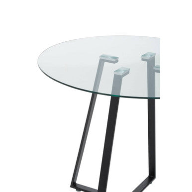 Clear Glass Top Matte Black Lattice Steel Dining Table | Metropolitan