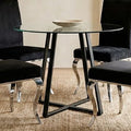 Clear Glass Top Matte Black Lattice Steel Dining Table | Metropolitan