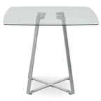 Clear Glass Top and Matte Grey Steel Square Dining Table | Metropolitan