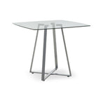Clear Glass Top and Matte Grey Steel Square Dining Table | Metropolitan
