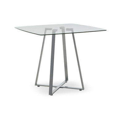 Clear Glass Top and Matte Grey Steel Square Dining Table | Metropolitan