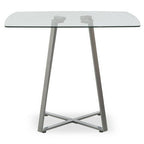 Clear Glass Top and Matte Grey Steel Square Dining Table | Metropolitan