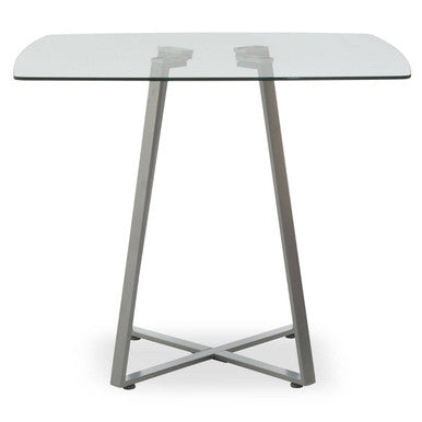 Clear Glass Top and Matte Grey Steel Square Dining Table | Metropolitan