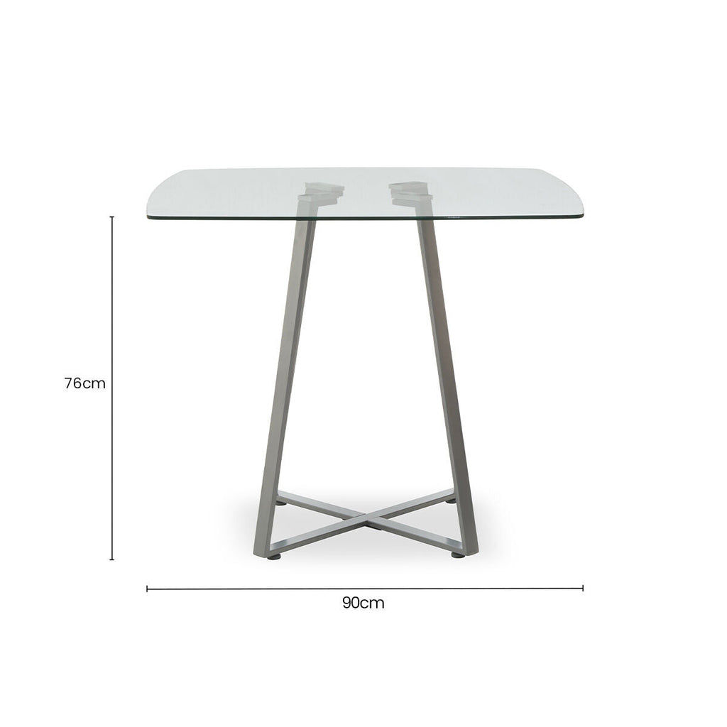 Clear Glass Top and Matte Grey Steel Square Dining Table | Metropolitan