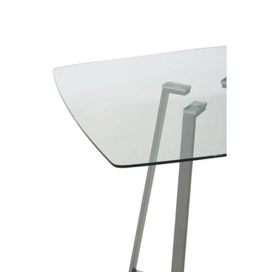 Clear Glass Top and Matte Grey Steel Square Dining Table | Metropolitan