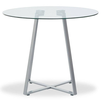 Glass Top and Grey Stainless Steel Dining Table | Metropolitan