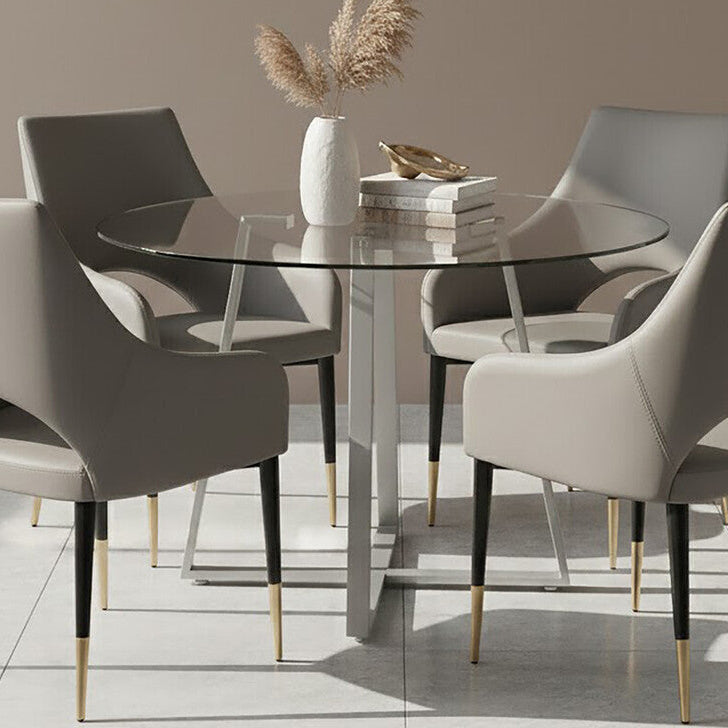 Glass Top and Grey Stainless Steel Dining Table | Metropolitan