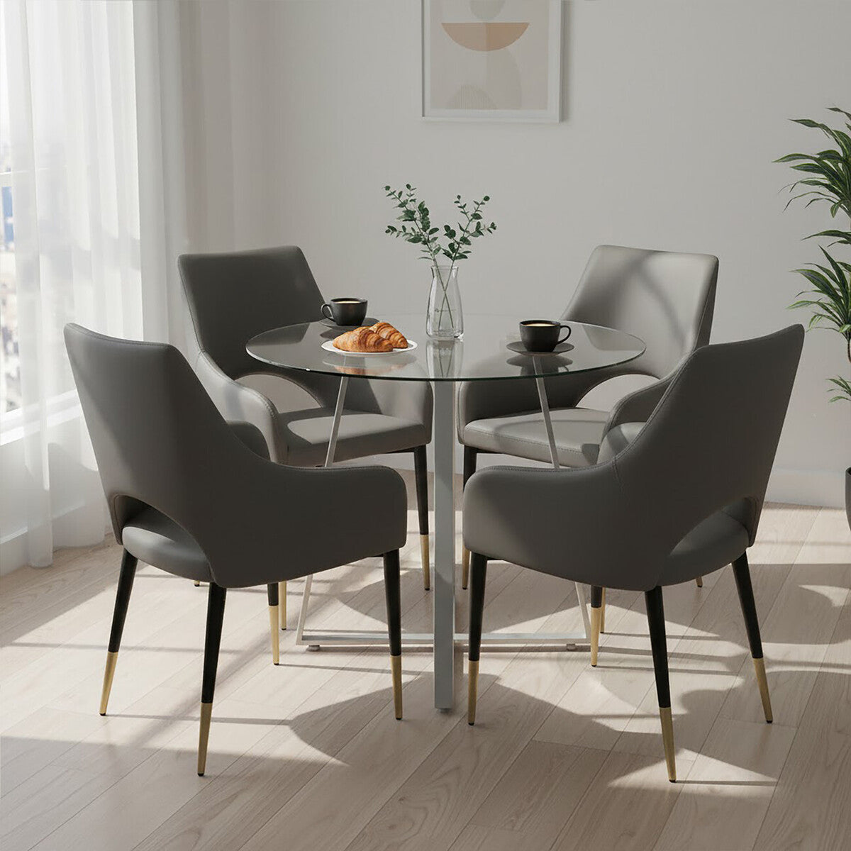 Glass Top and Grey Stainless Steel Dining Table | Metropolitan