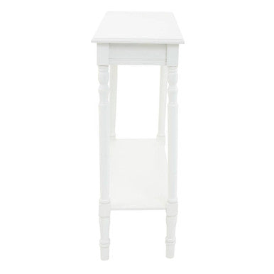 White Wooden Rectangular Console Table with Lower Shelf and Spindle Legs | Heritage