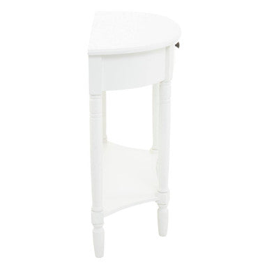 Half Moon White Wooden Console Table with One Drawer and Lower Shelf | Heritage