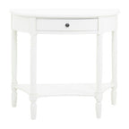 Half Moon White Wooden Console Table with One Drawer and Lower Shelf | Heritage