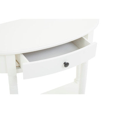 Half Moon White Wooden Console Table with One Drawer and Lower Shelf | Heritage