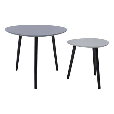Set of 2 Grey Wooden Triangular Nesting Tables with Black Natural Wood Legs | Nostra