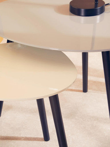 Set of 2 Grey Wooden Triangular Nesting Tables with Black Natural Wood Legs | Nostra