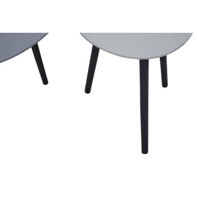 Set of 2 Grey Wooden Triangular Nesting Tables with Black Natural Wood Legs | Nostra