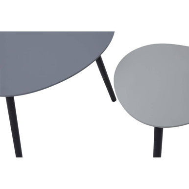 Set of 2 Grey Wooden Triangular Nesting Tables with Black Natural Wood Legs | Nostra