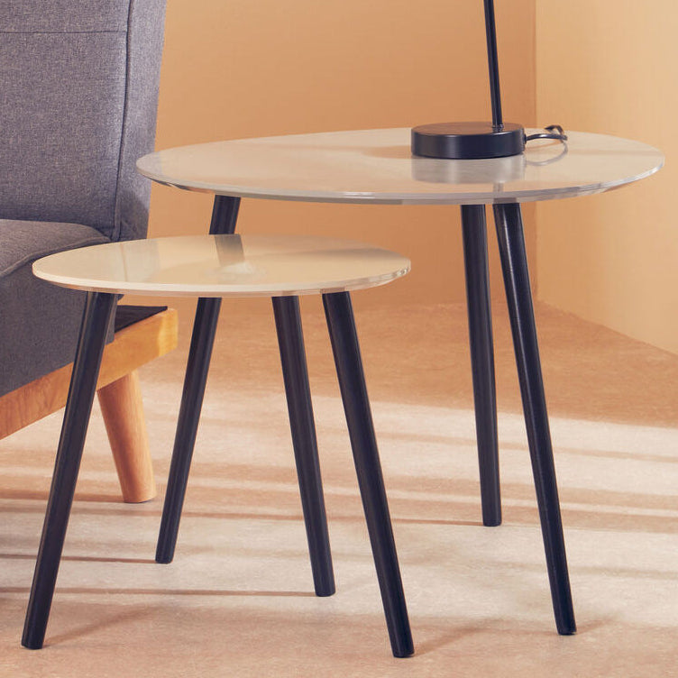 Set of 2 Grey Wooden Triangular Nesting Tables with Black Natural Wood Legs | Nostra
