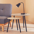 Set of 2 Grey Wooden Triangular Nesting Tables with Black Natural Wood Legs | Nostra