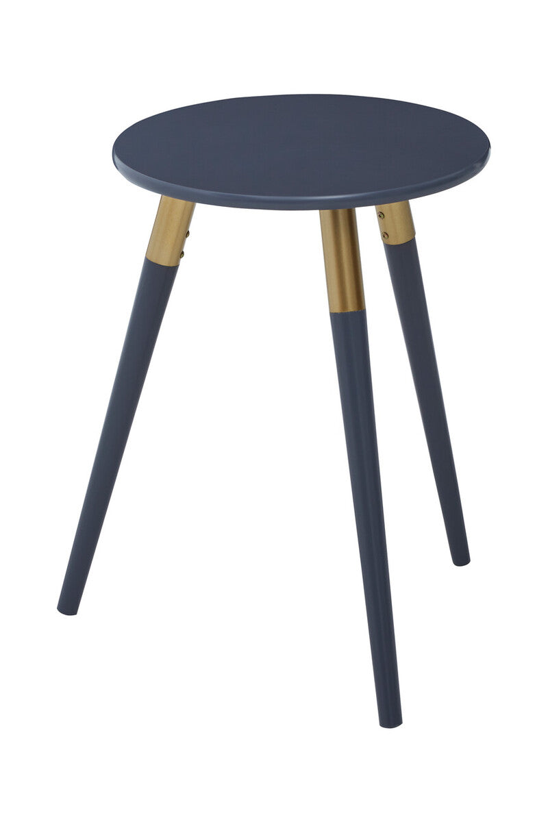 Dark Grey Round Top Wooden Side Table with Natural Wood Legs and Gold Trim | Nostra