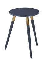Dark Grey Round Top Wooden Side Table with Natural Wood Legs and Gold Trim | Nostra