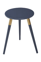 Dark Grey Round Top Wooden Side Table with Natural Wood Legs and Gold Trim | Nostra