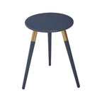 Dark Grey Round Top Wooden Side Table with Natural Wood Legs and Gold Trim | Nostra