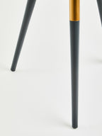 Dark Grey Round Top Wooden Side Table with Natural Wood Legs and Gold Trim | Nostra