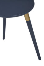Dark Grey Round Top Wooden Side Table with Natural Wood Legs and Gold Trim | Nostra