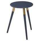 Dark Grey Round Top Wooden Side Table with Natural Wood Legs and Gold Trim | Nostra