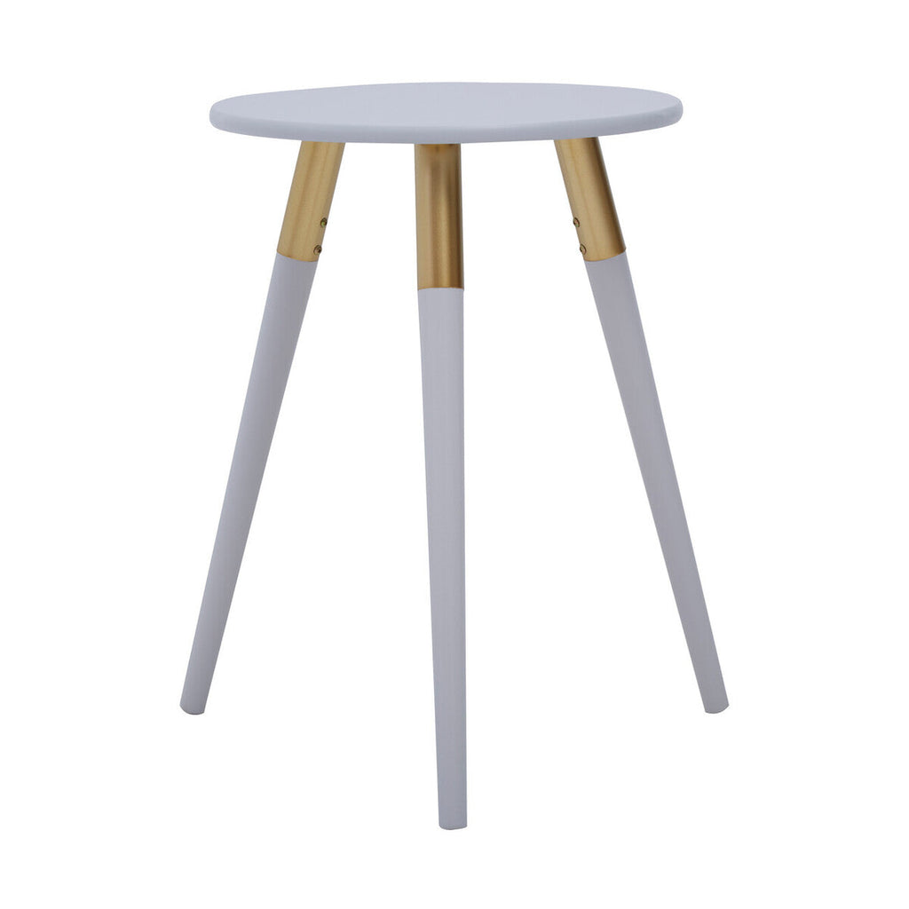 Light Grey Round Top Wooden Side Table with Natural Wood Legs and Gold Trim | Nostra