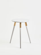 Light Grey Round Top Wooden Side Table with Natural Wood Legs and Gold Trim | Nostra