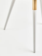 Light Grey Round Top Wooden Side Table with Natural Wood Legs and Gold Trim | Nostra