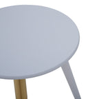 Light Grey Round Top Wooden Side Table with Natural Wood Legs and Gold Trim | Nostra